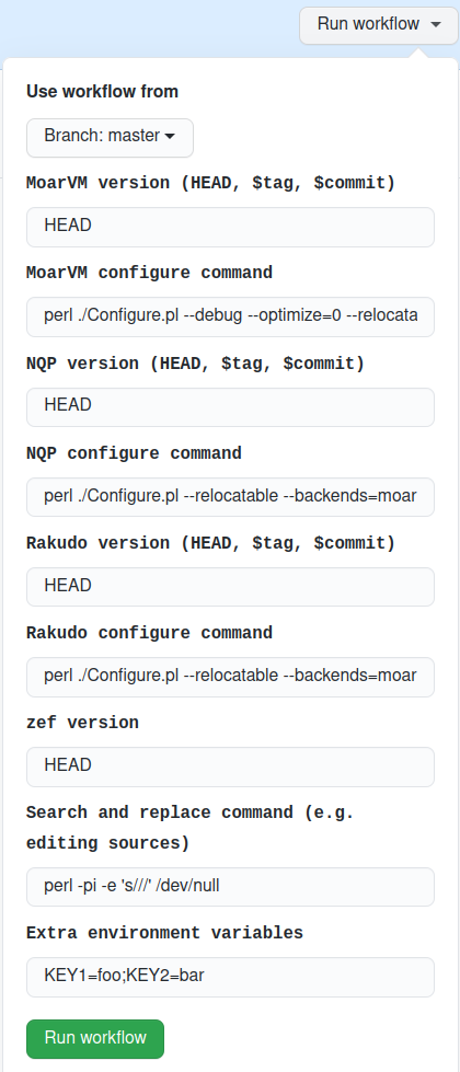 Github Actions UI for rakudo-pkg devbuild